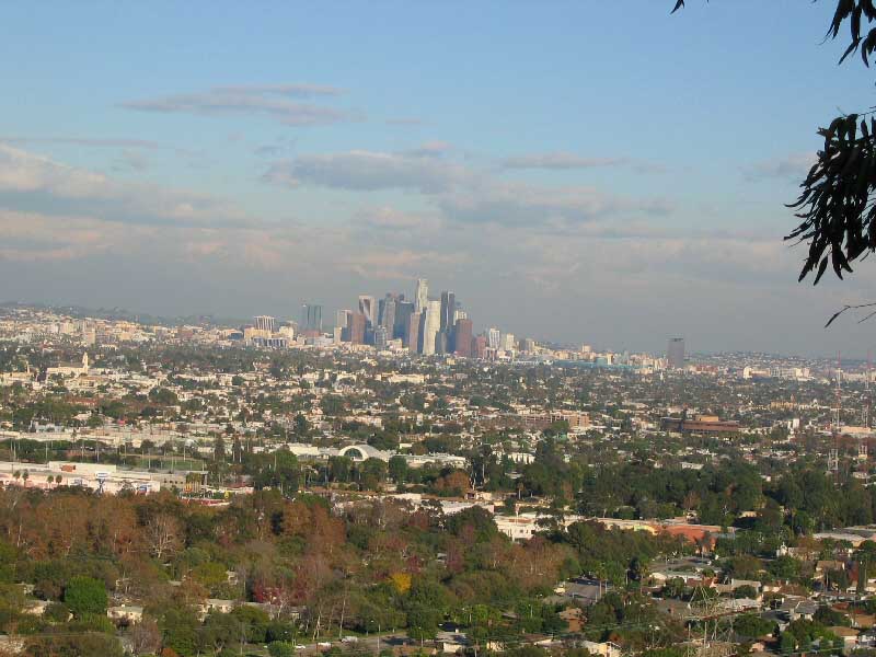 Zoomed-in shot of downtown Los Angeles. Looking North-East from Kenneth Hahn SRA
