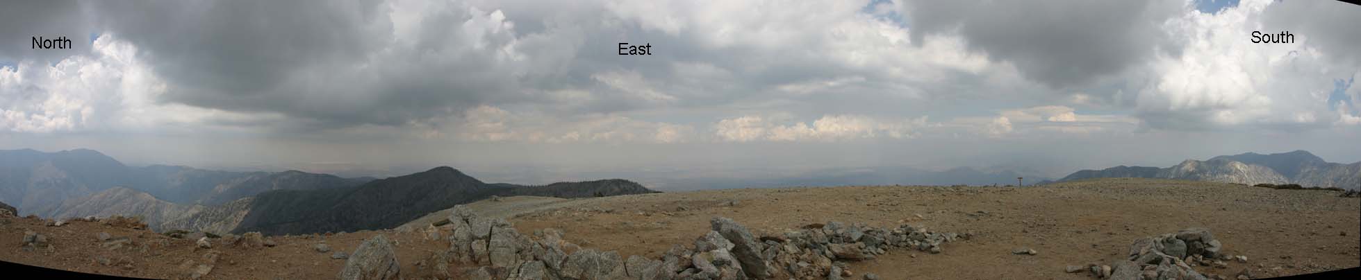 July 31, 2005: Summit of Mount Baldy (aka Mount San Antonio), North (left) to South (right). Facing East