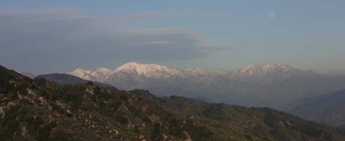 near Mt. Wilson road. This view faces west toward Mt. Baldy, Cucamonga and Ontario peak.
