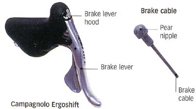 Brake lever, Brake cable, Nipple, Brake cable, Brake lever, Barrel adjuster