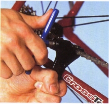 Shift onto the smallest chainring and cog so that the chain is slack. 