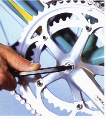 Use a long-handled Allen key if there is an Allen bolt holding the crankset on your bike. Usually, an 8mm key is the size required.