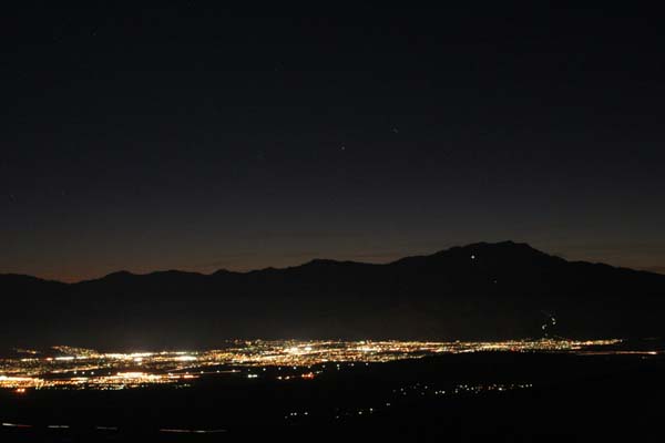 From Keys View, toward Indio, Palm Springs and Mt. San Jacinto. Stars also visible above landscape.